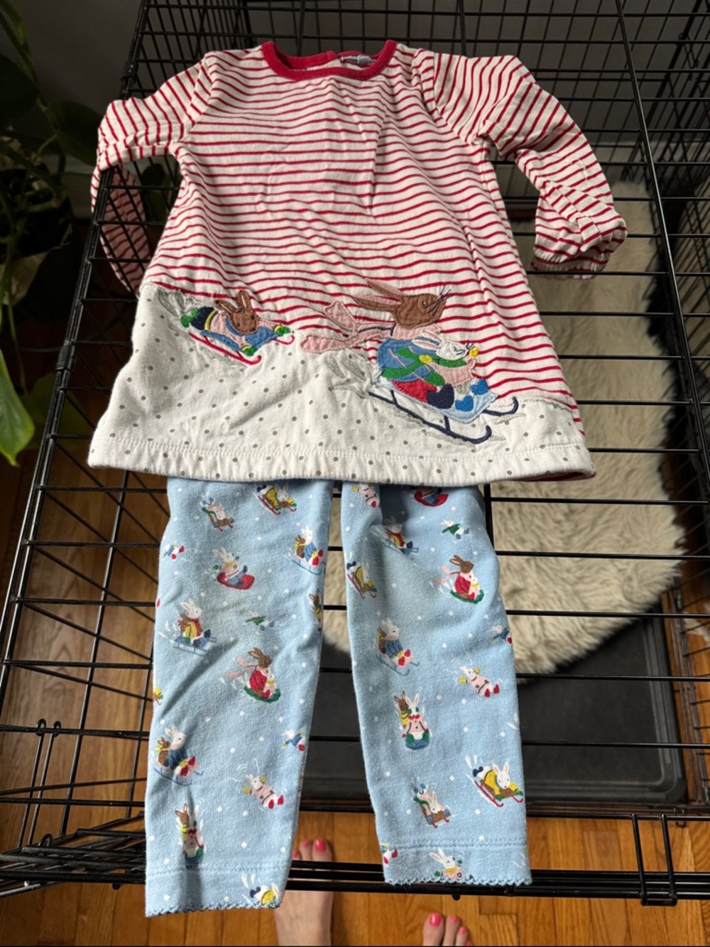 Baby Boden sledding bunnies outfit